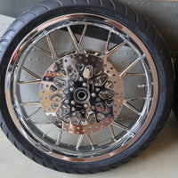 NEW HARLEY CHROME PRODIGY WHEELS 21" FR 18" REAR WITH MICHELIN TIRES ROTORS