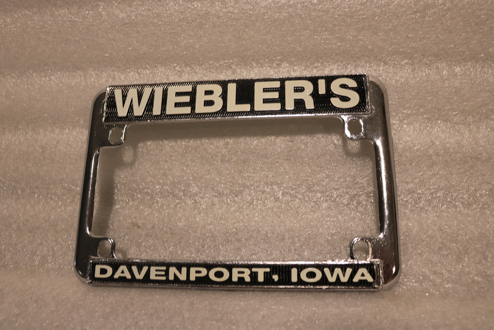 ORIGINAL HARLEY METAL LICENSE PLATE BRACKET FRAME WIEBLER'S DAVENPORT IOWA